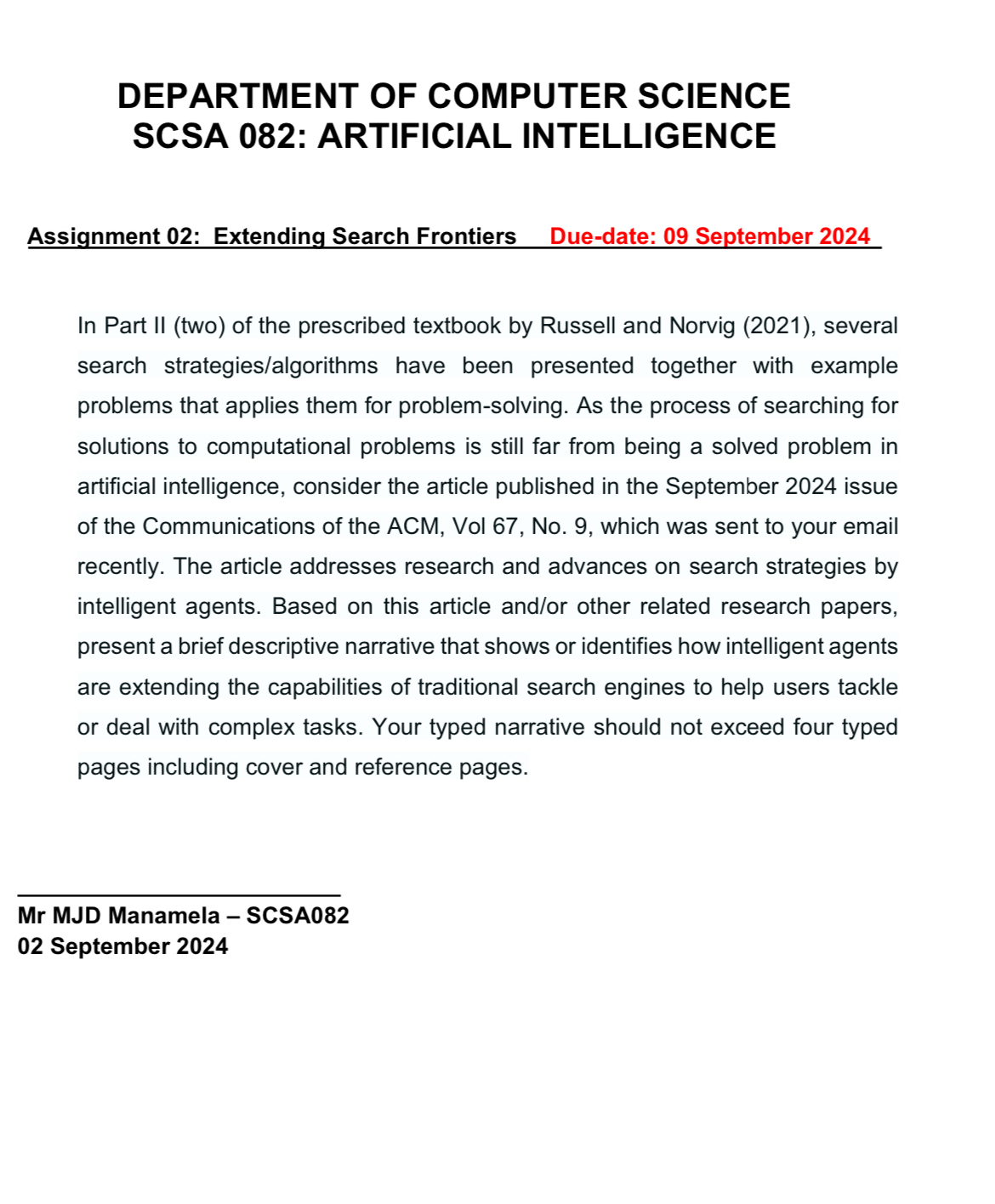 DEPARTMENT OF COMPUTER SCIENCE SCSA 0 8 2 :