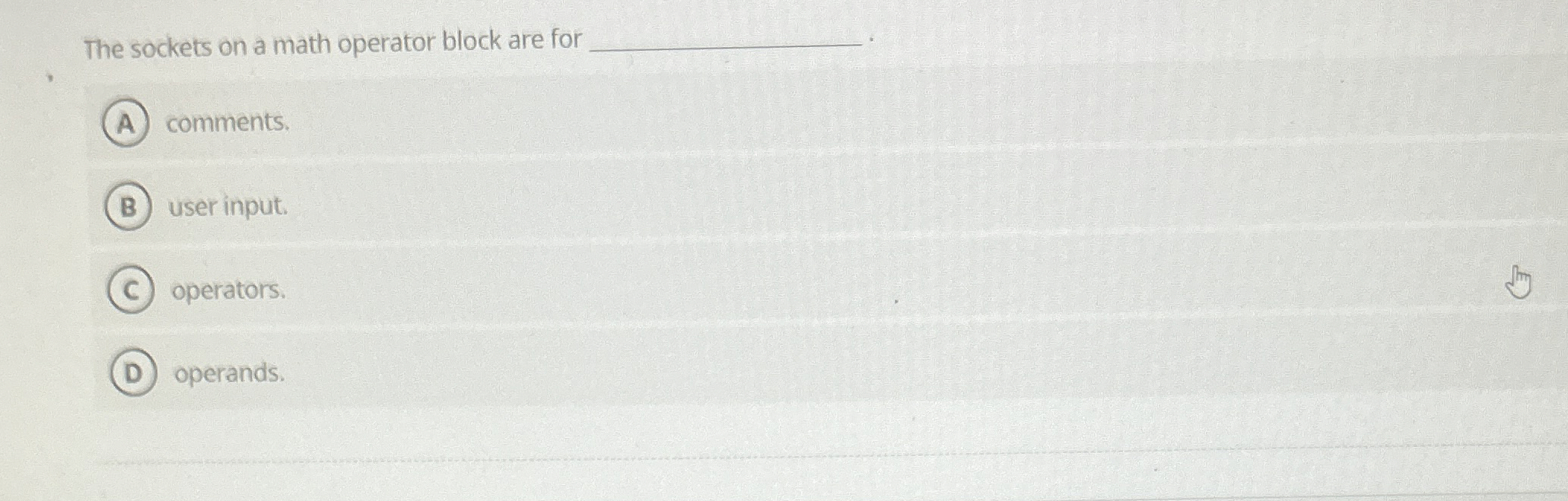 The sockets on a math operator block are for q ,