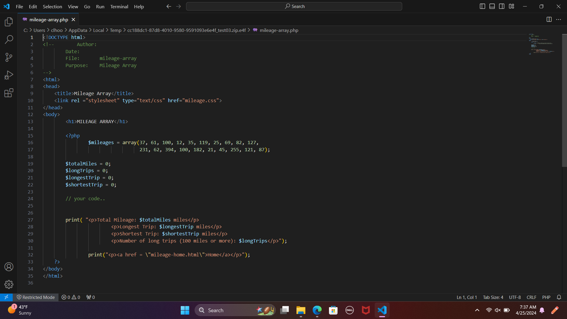 . Open mileage - array.php and you will see that