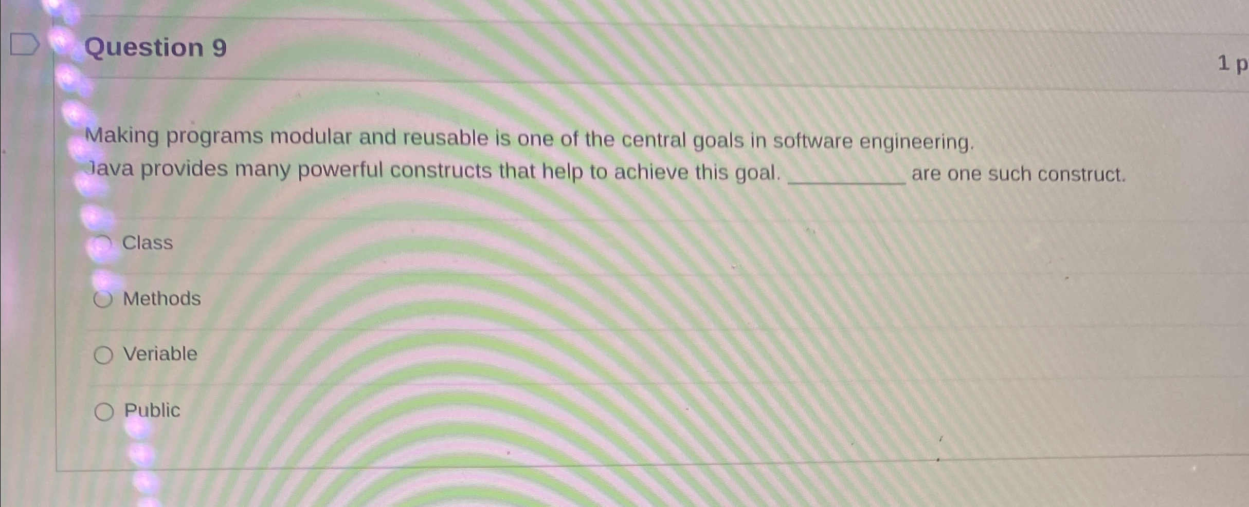 Question 9 Making programs modular and reusable