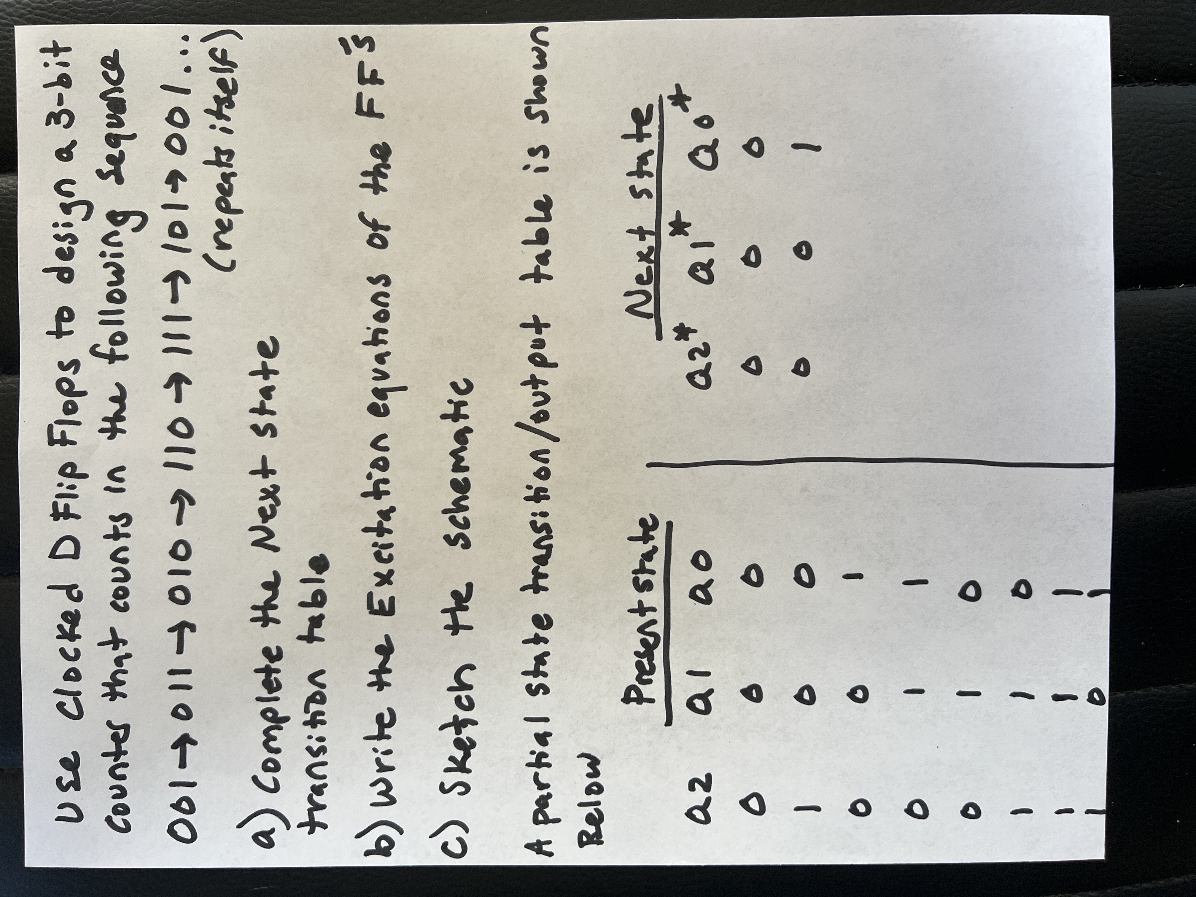 Use clocked D Flip Flops to design a 3 - bit