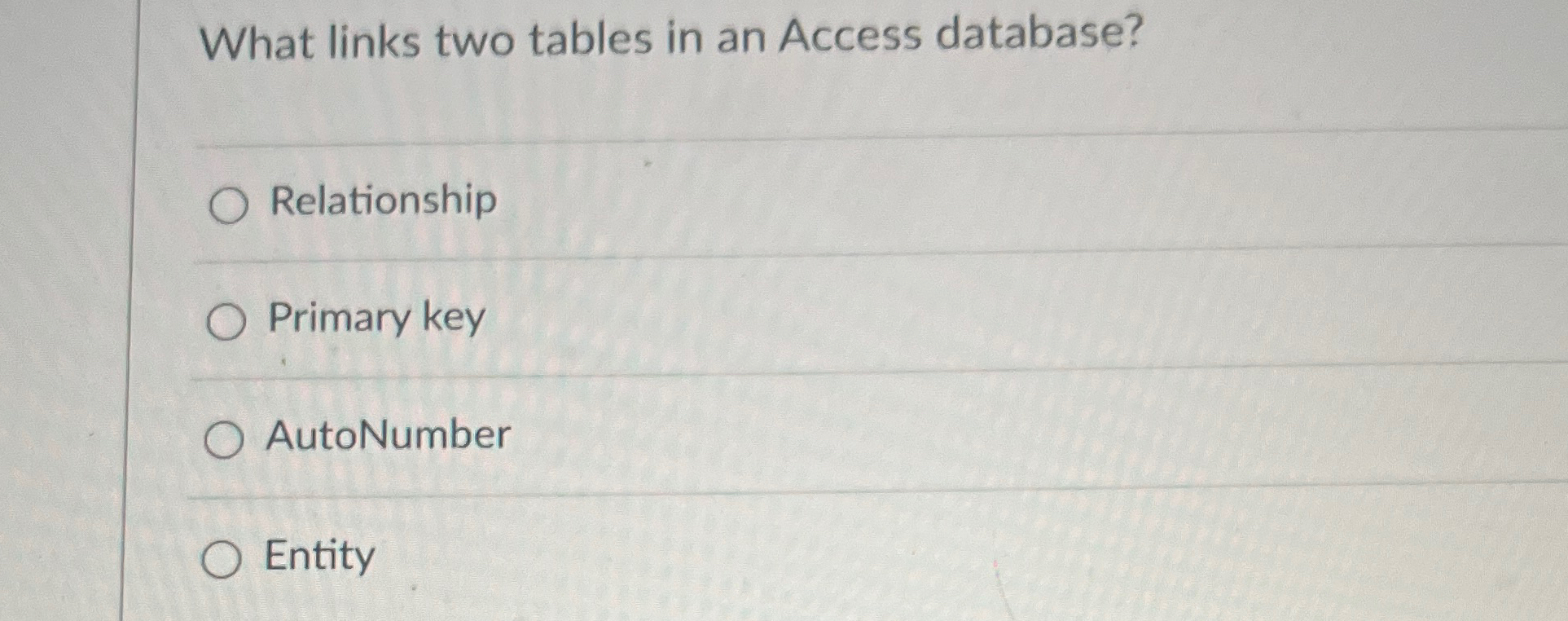 What links two tables in an Access database?