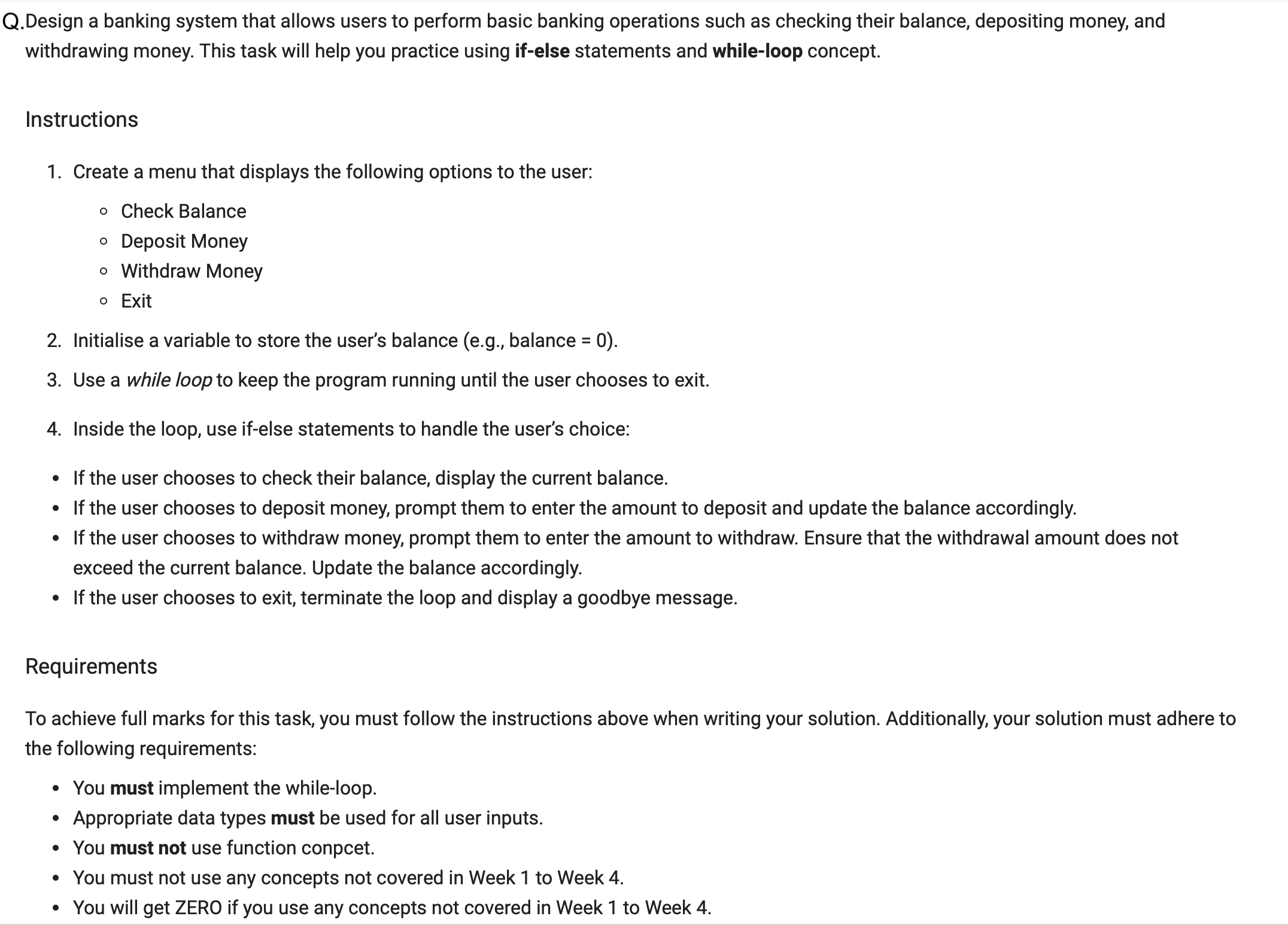 Q . Design a banking system that allows users to