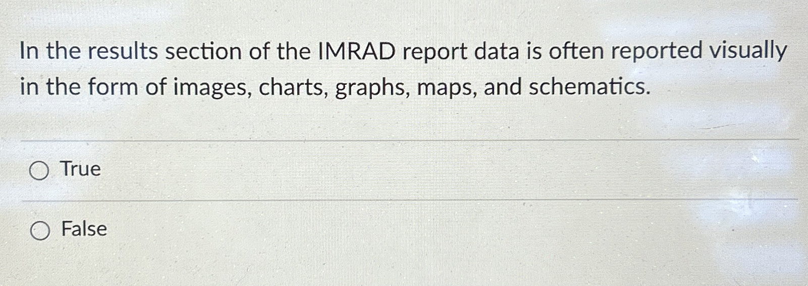 In the results section of the IMRAD report data