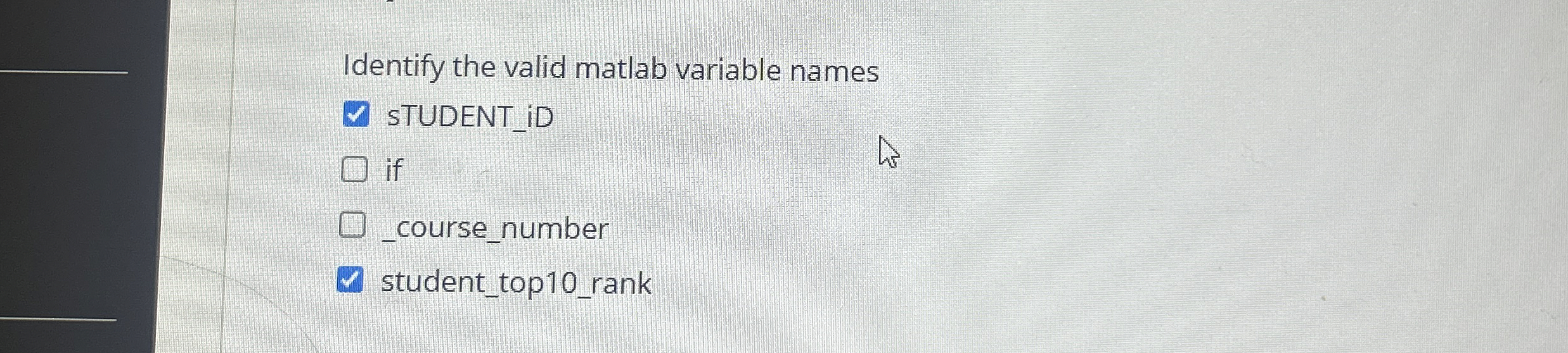 Identify the valid matlab variable names sTUDENT