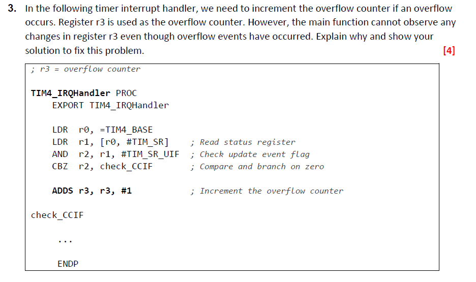 In the following timer interrupt handler, we need