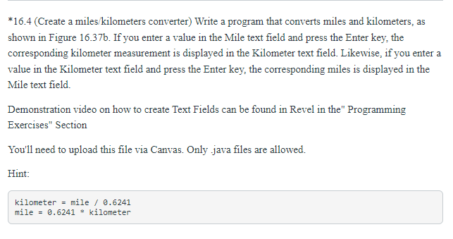 * 1 6 . 4 ( Create a miles / kilometers converter