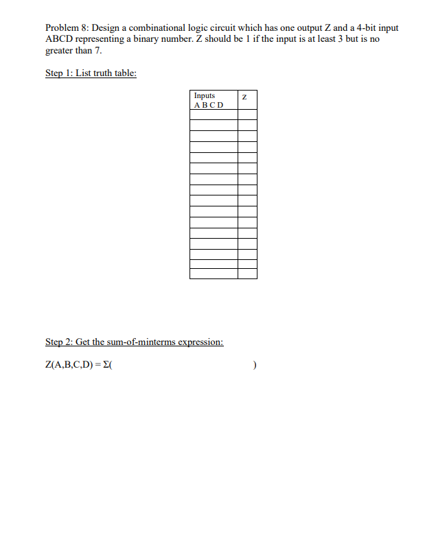 Step 3 : Simplify using K - map and derive the