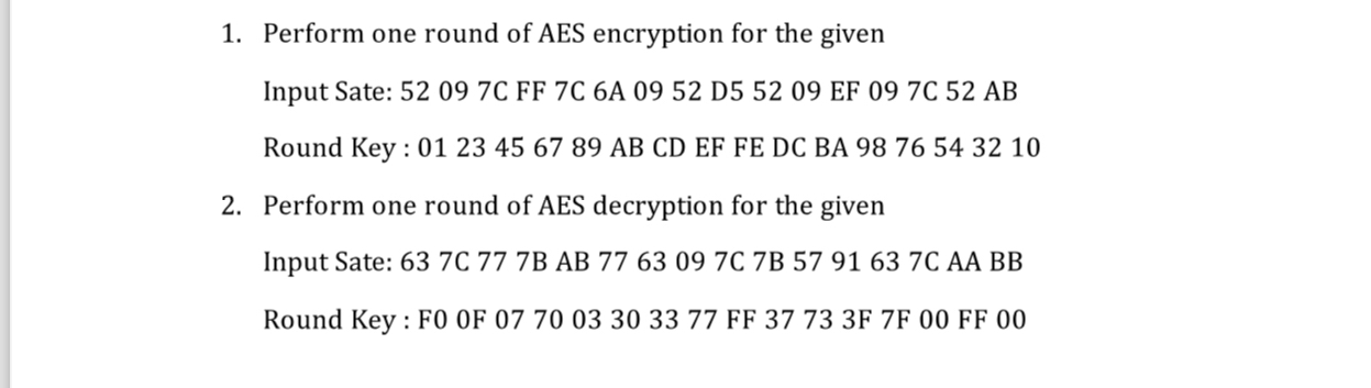 Perform one round of AES encryption for the given