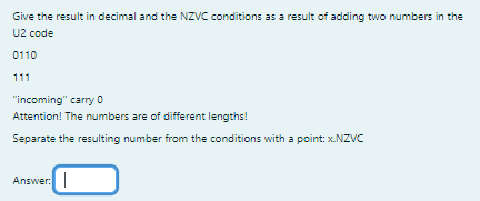 Give the result in decimal and the NZVC