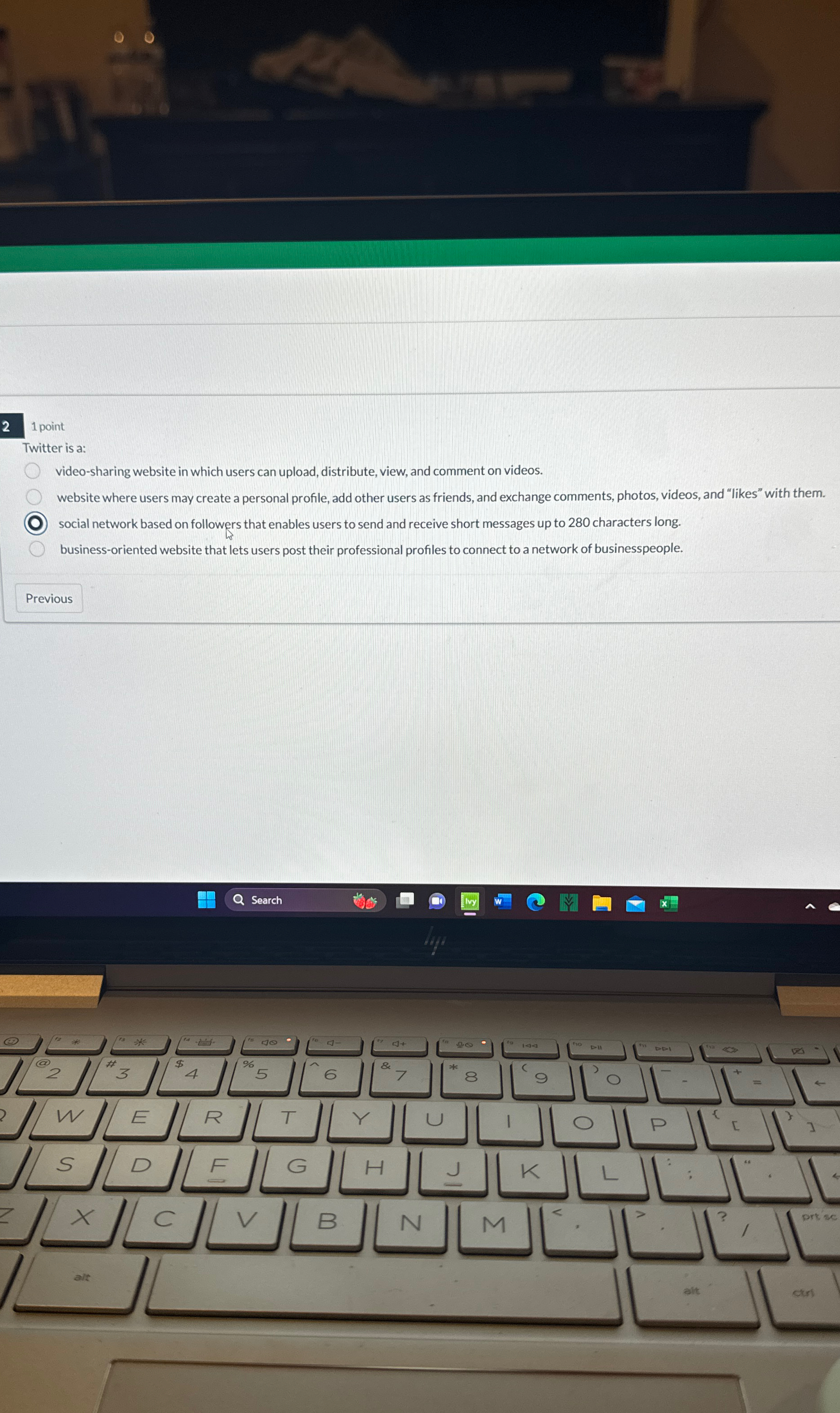 2 1 point Twitter is a: video - sharing website