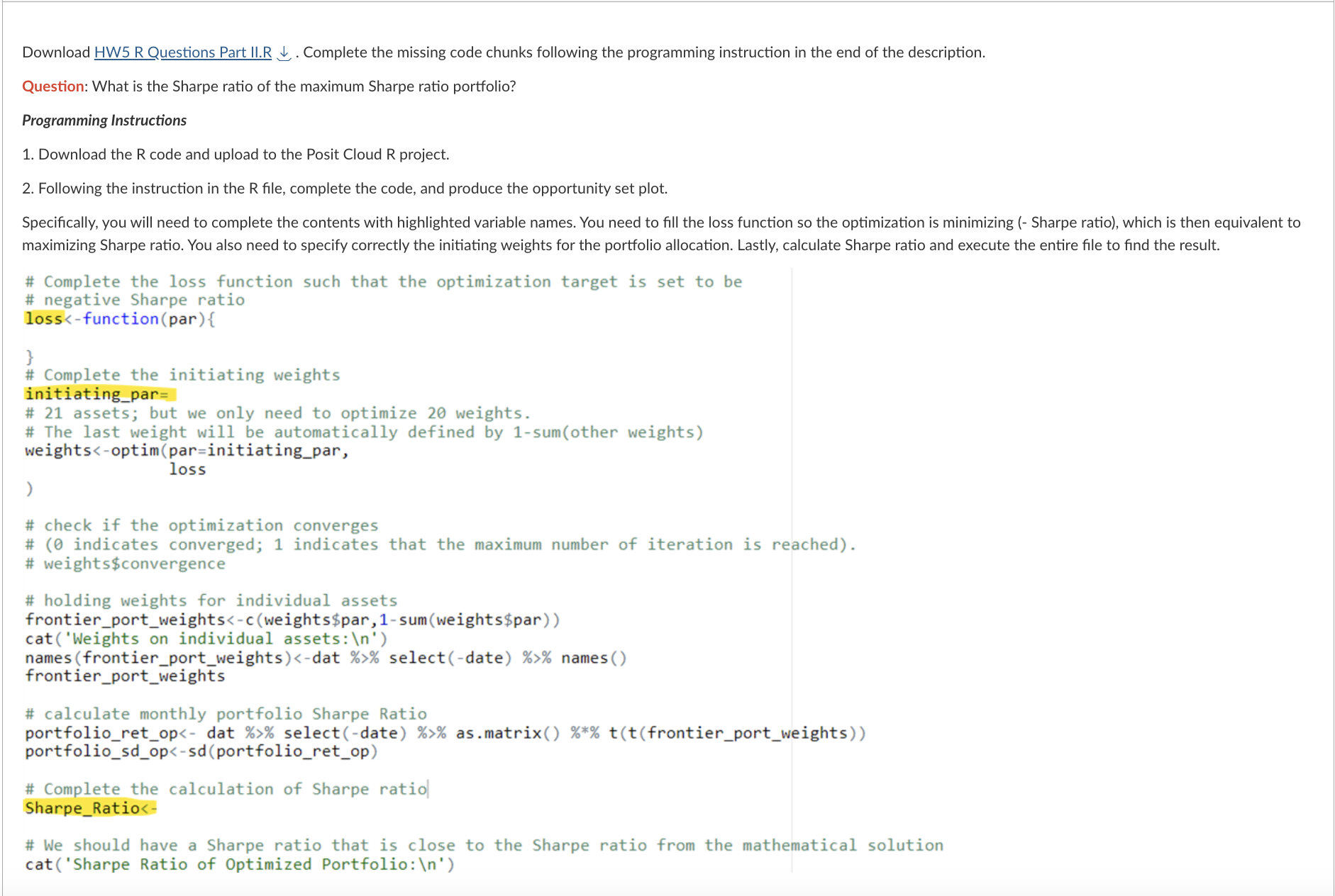 Question: What is the Sharpe ratio of the maximum