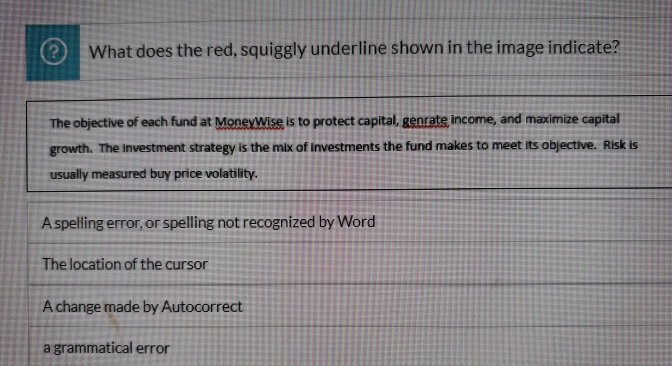 What does the red, squiggly underline shown in