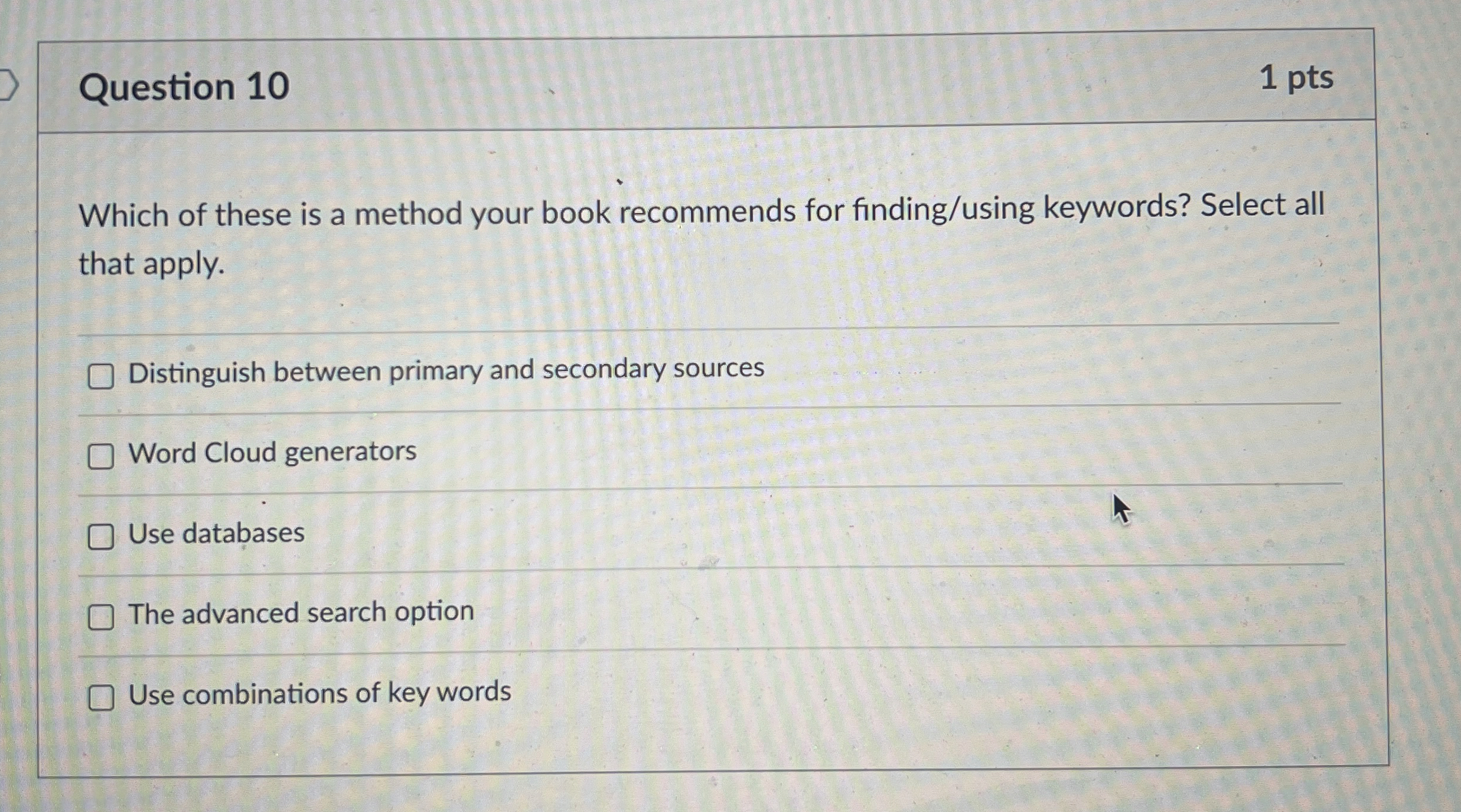 Question 1 0 1 pts Which of these is a method