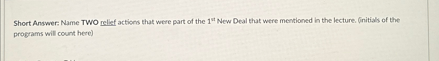 Short Answer: Name TWO relief actions that were
