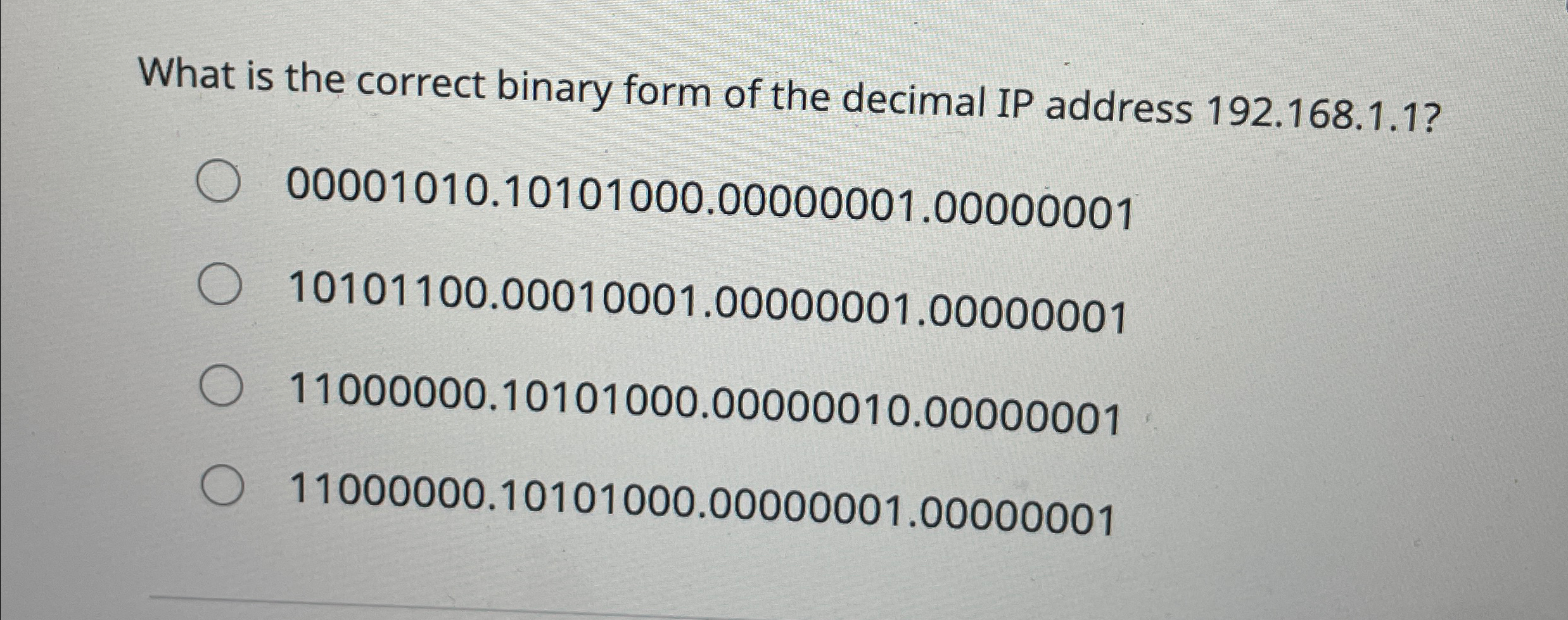 What is the correct binary form of the decimal IP
