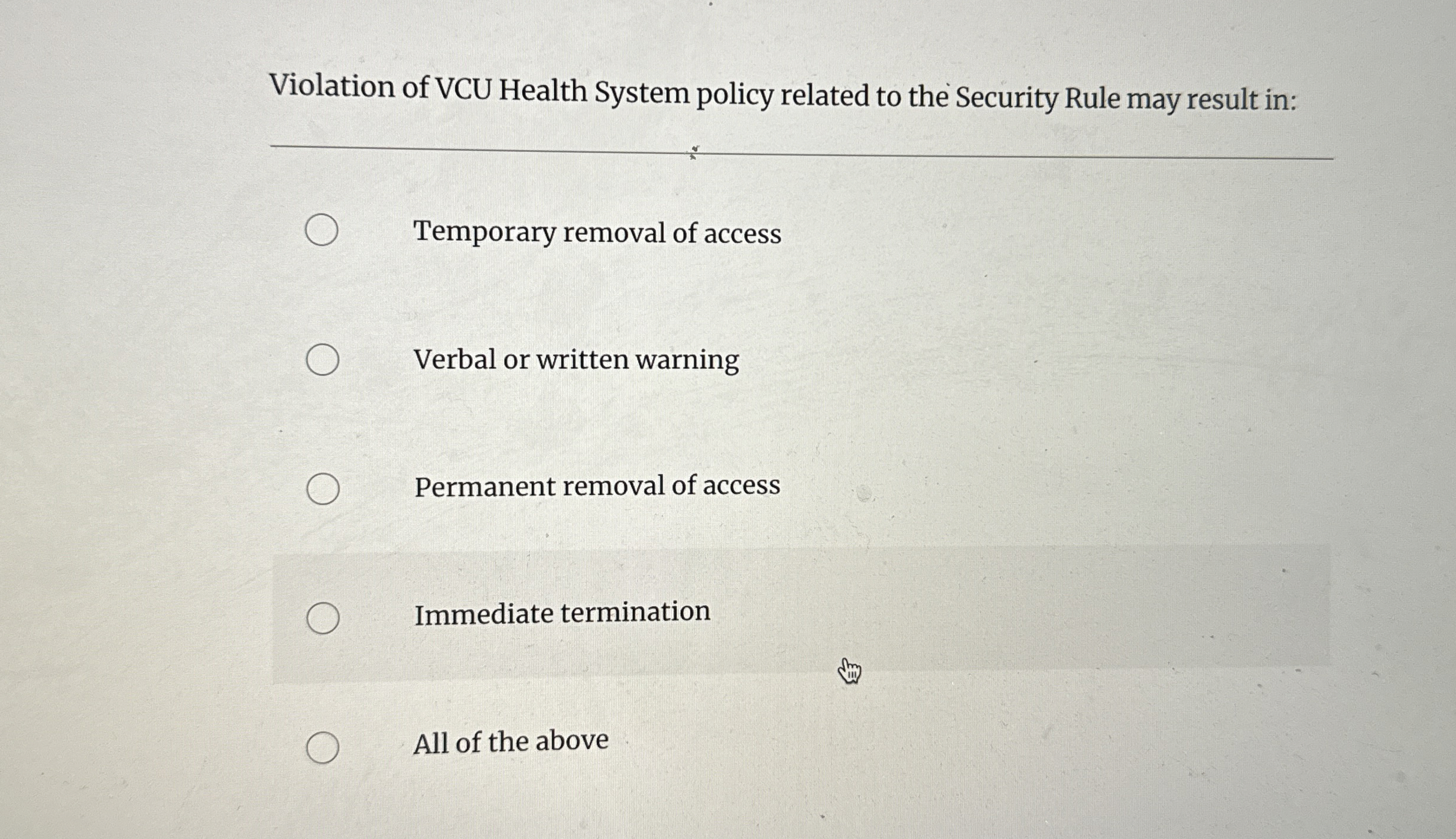 Violation of VCU Health System policy related to