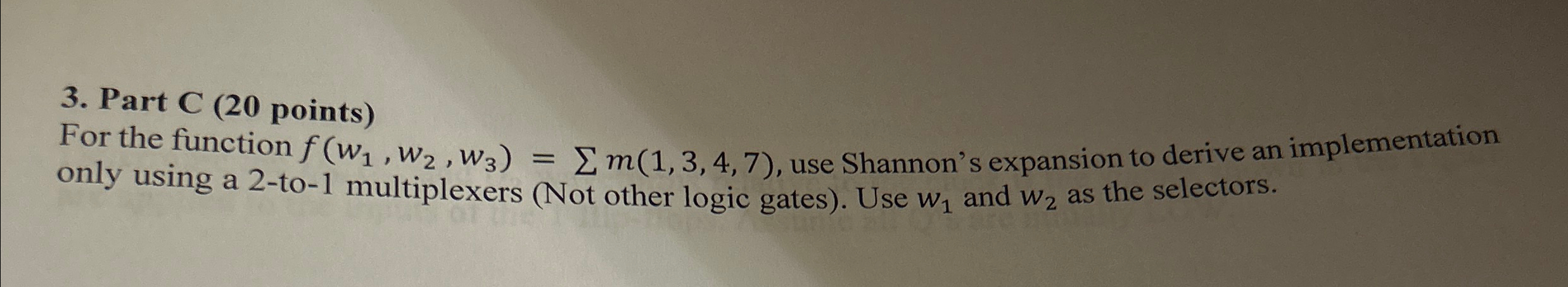 Part C ( 2 0 points ) For the function f ( w 1 ,