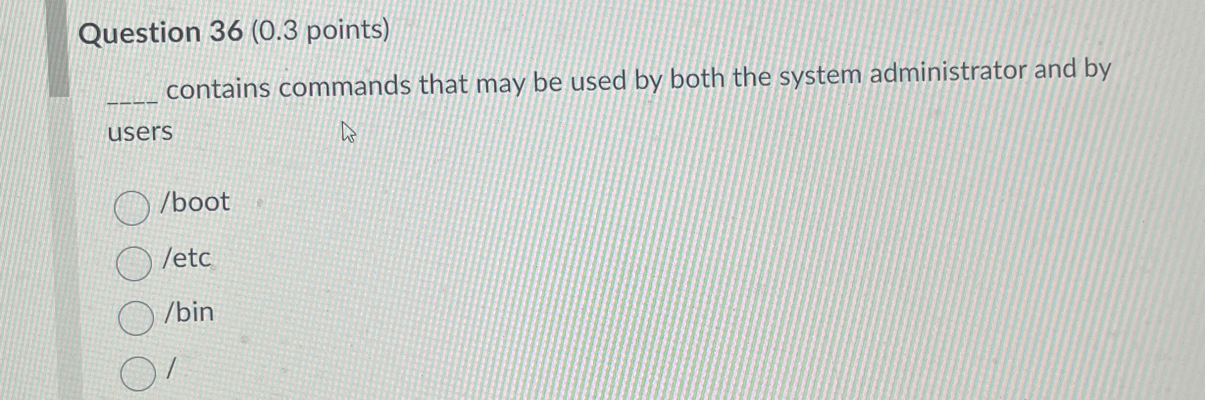 Question 3 6 ( 0 . 3 points ) contains commands