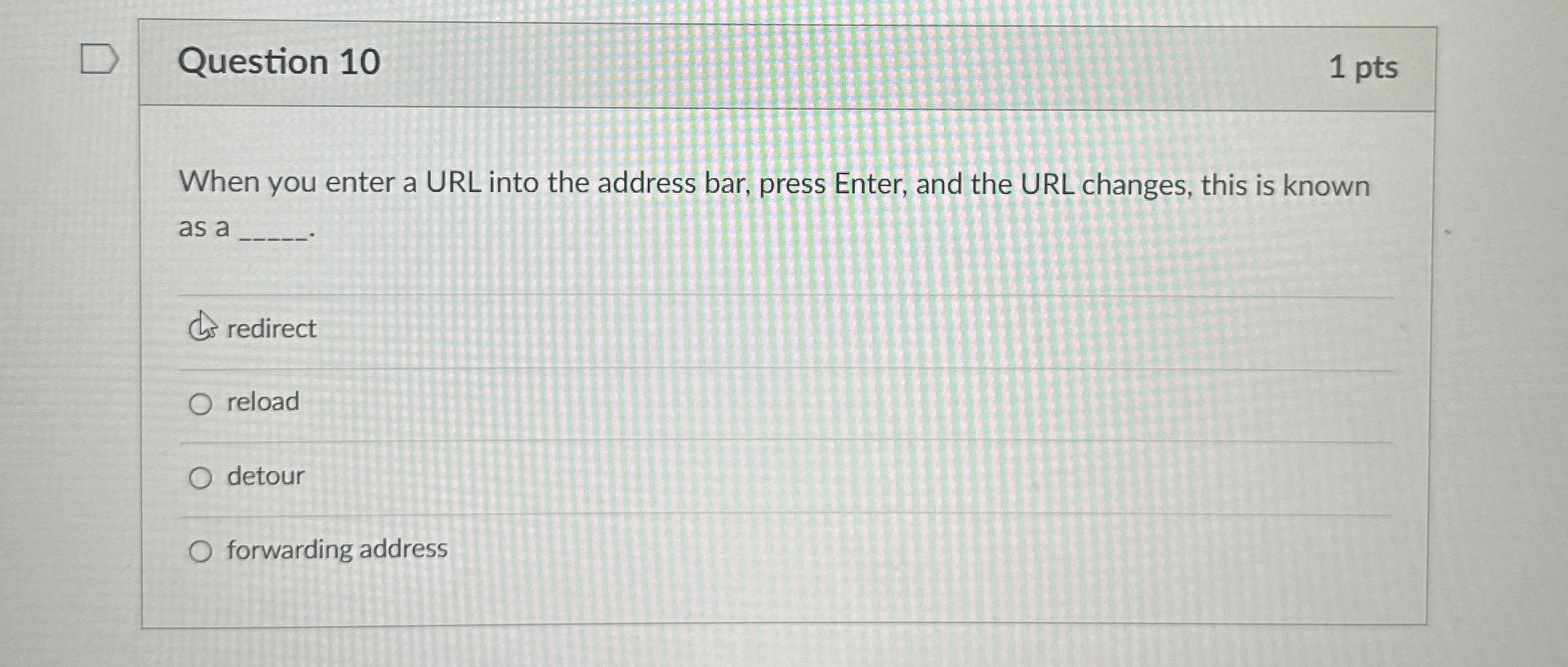 Question 1 0 1 pts When you enter a URL into the