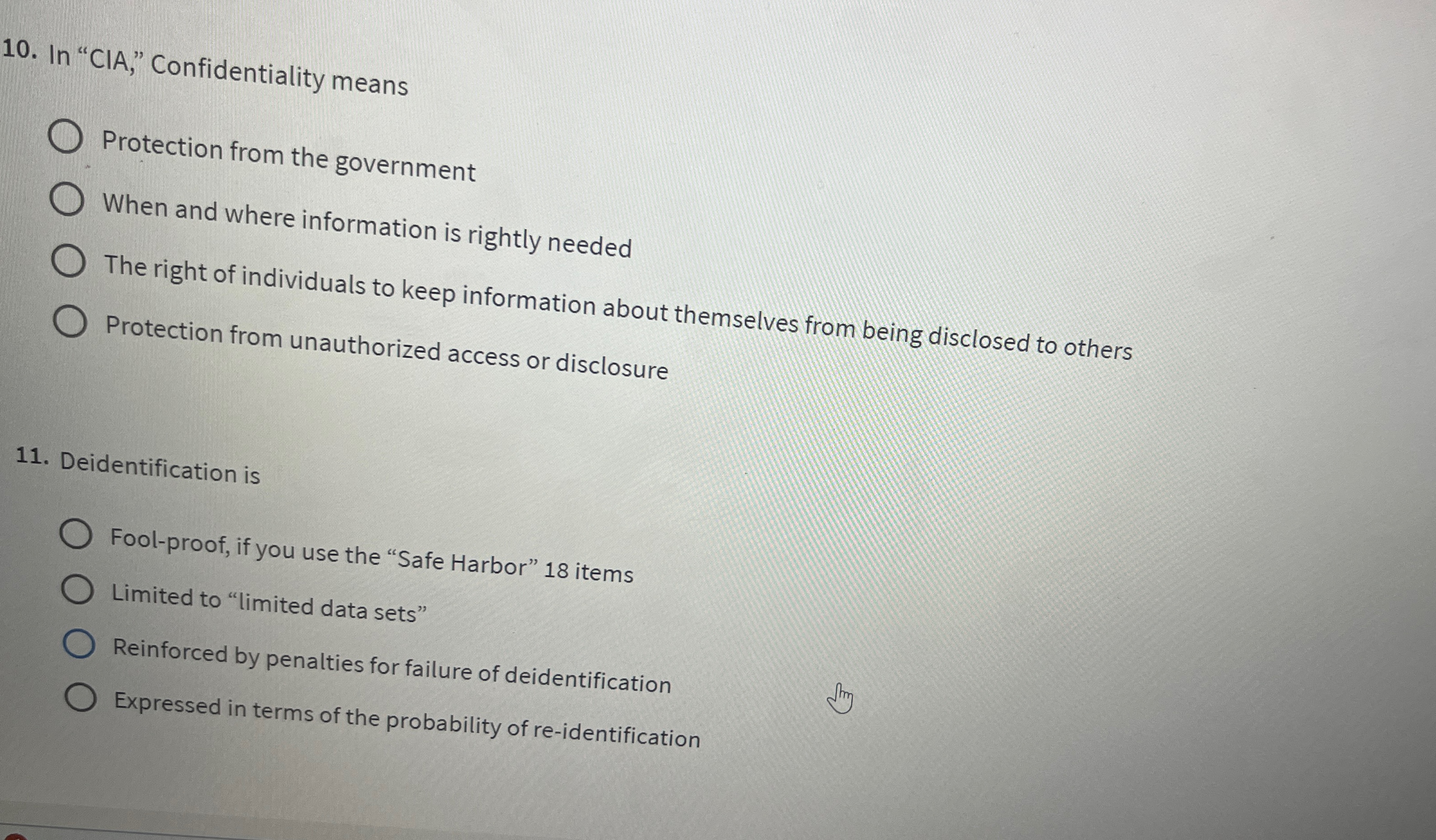 In "CIA," Confidentiality means Protection from