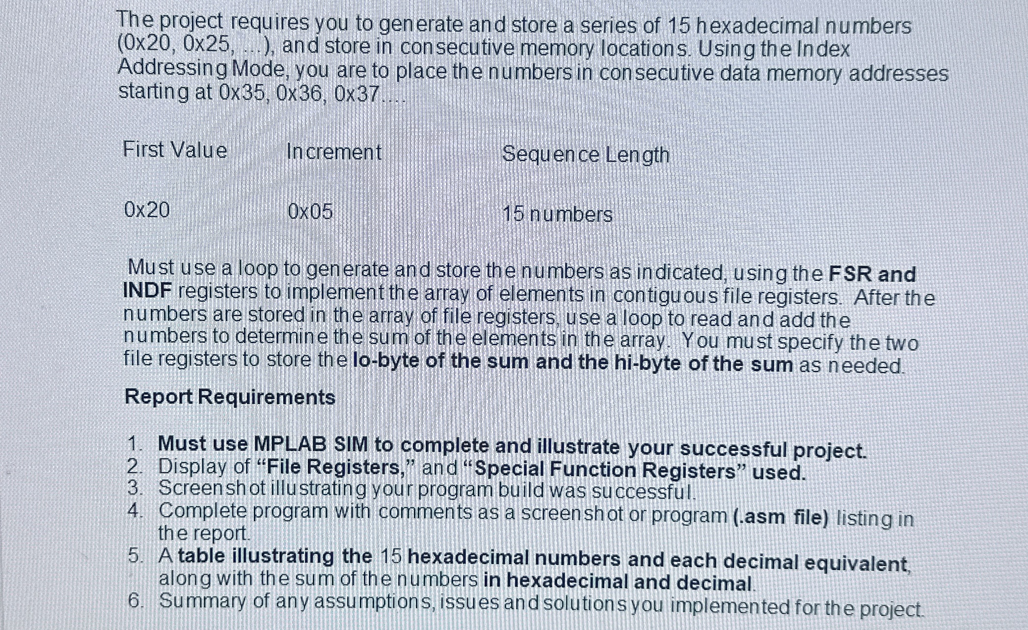 The project requires you to generate and store a