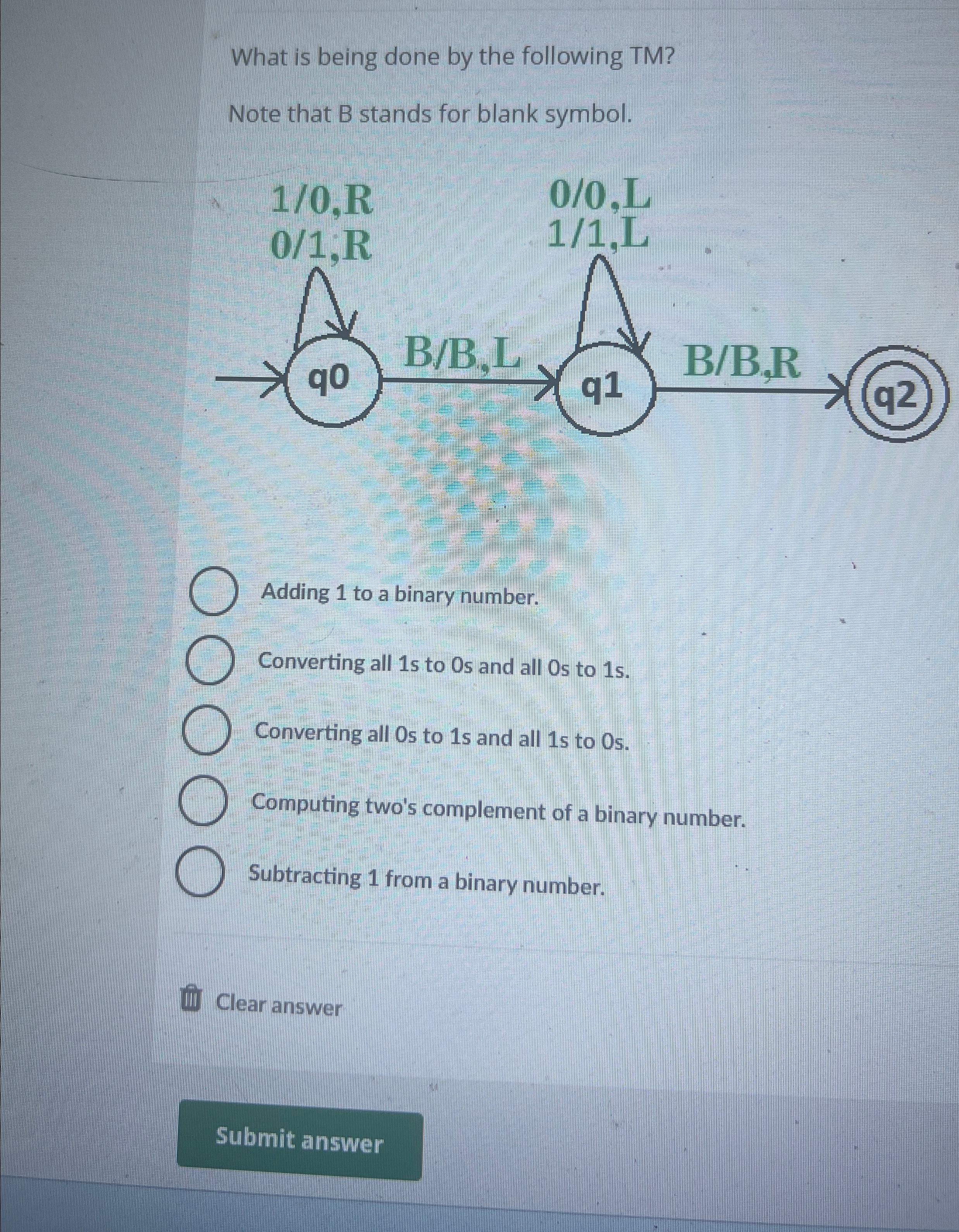 What is being done by the following TM ? Note