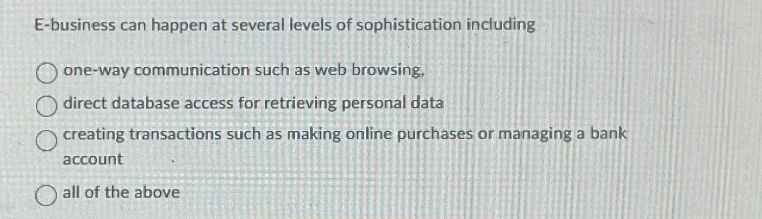 E - business can happen at several levels of