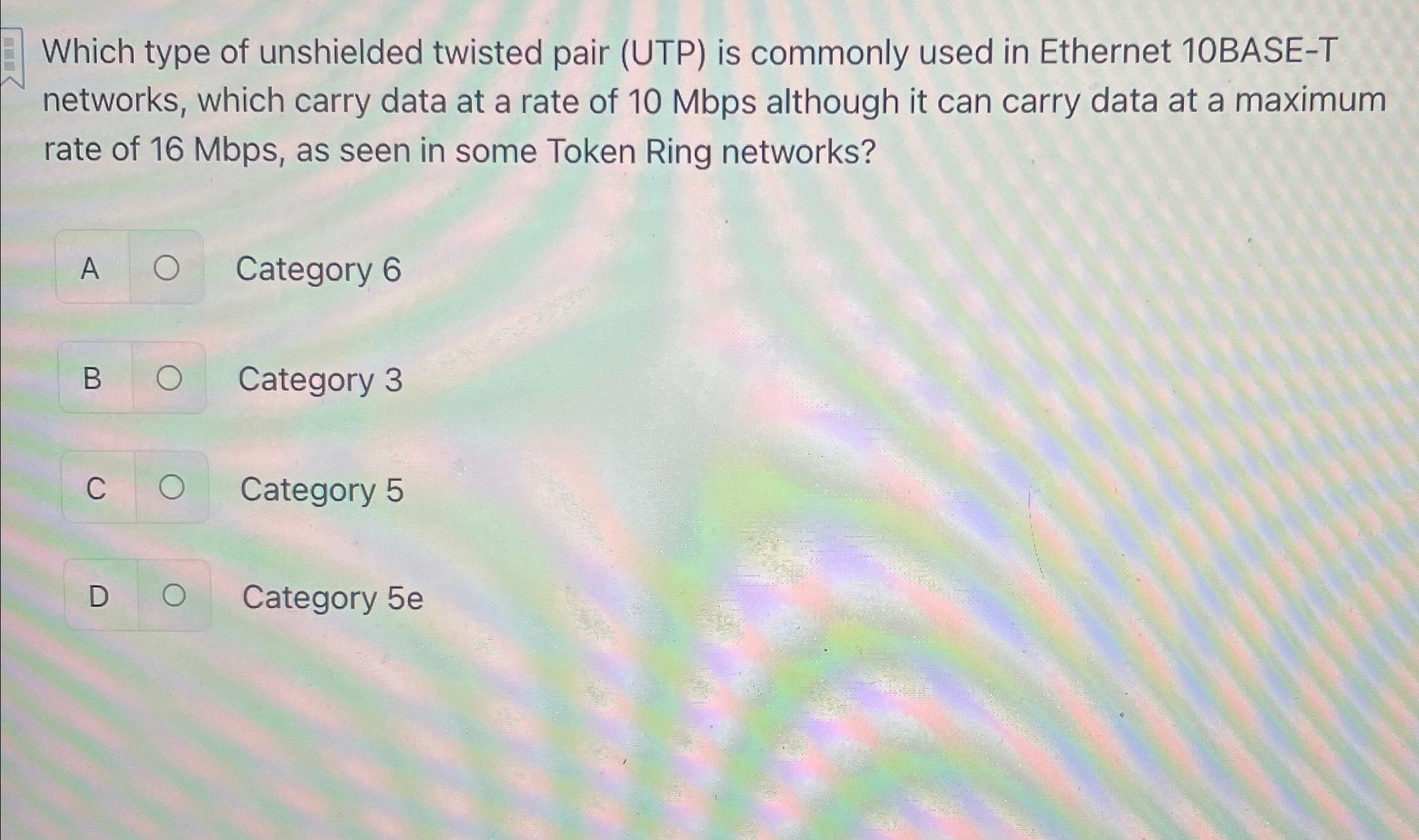 Which type of unshielded twisted pair ( UTP ) is
