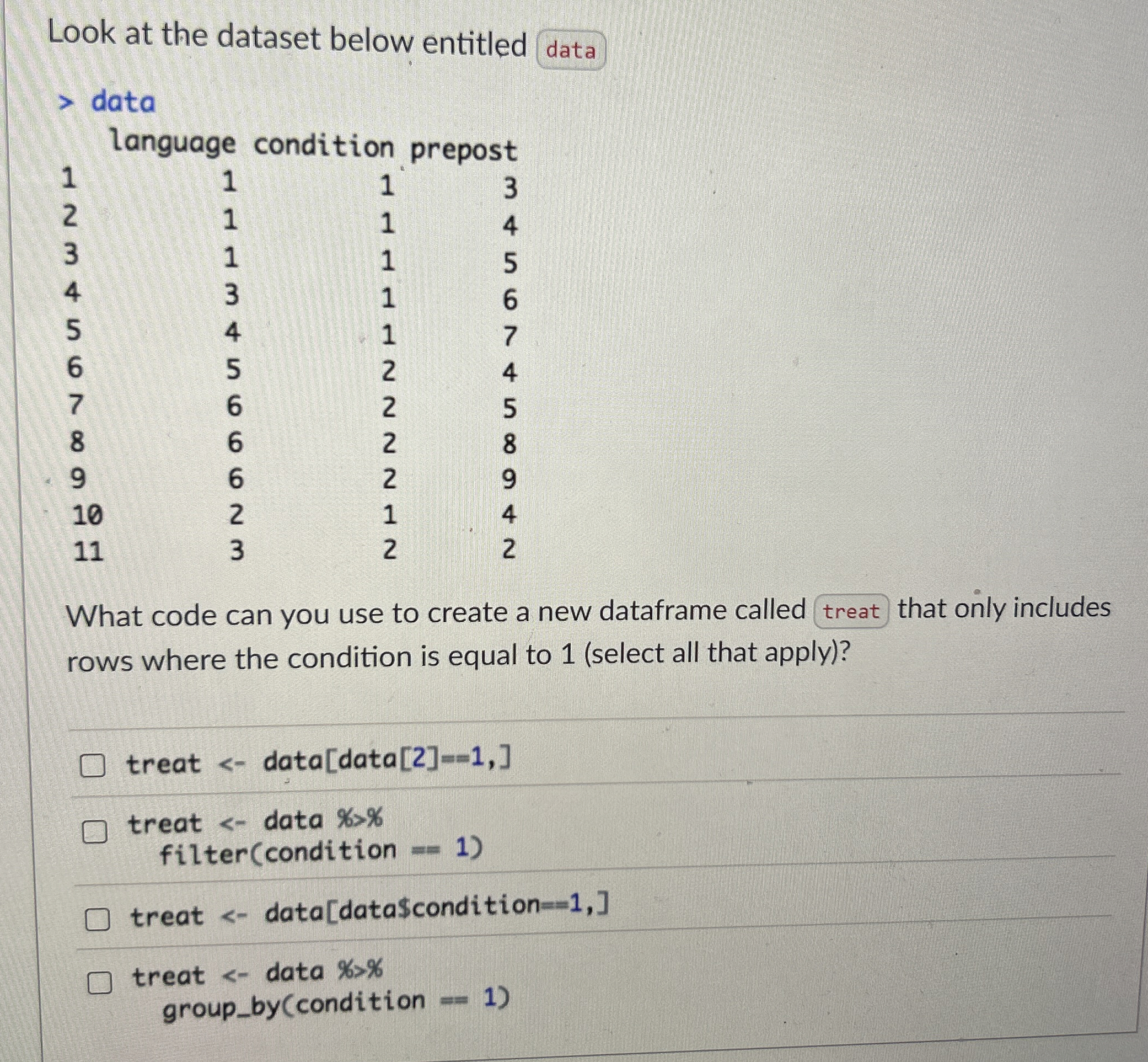 Look at the dataset below entitled data \ table [
