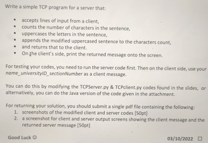 Write a simple TCP program for a server that: