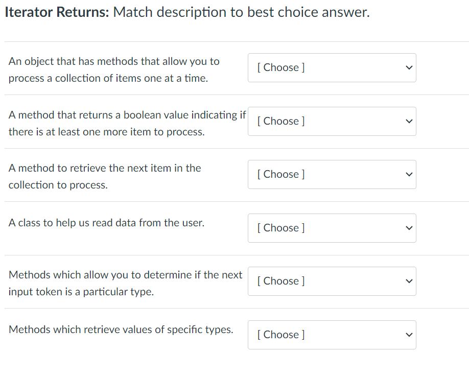 Iterator Returns: Match description to best