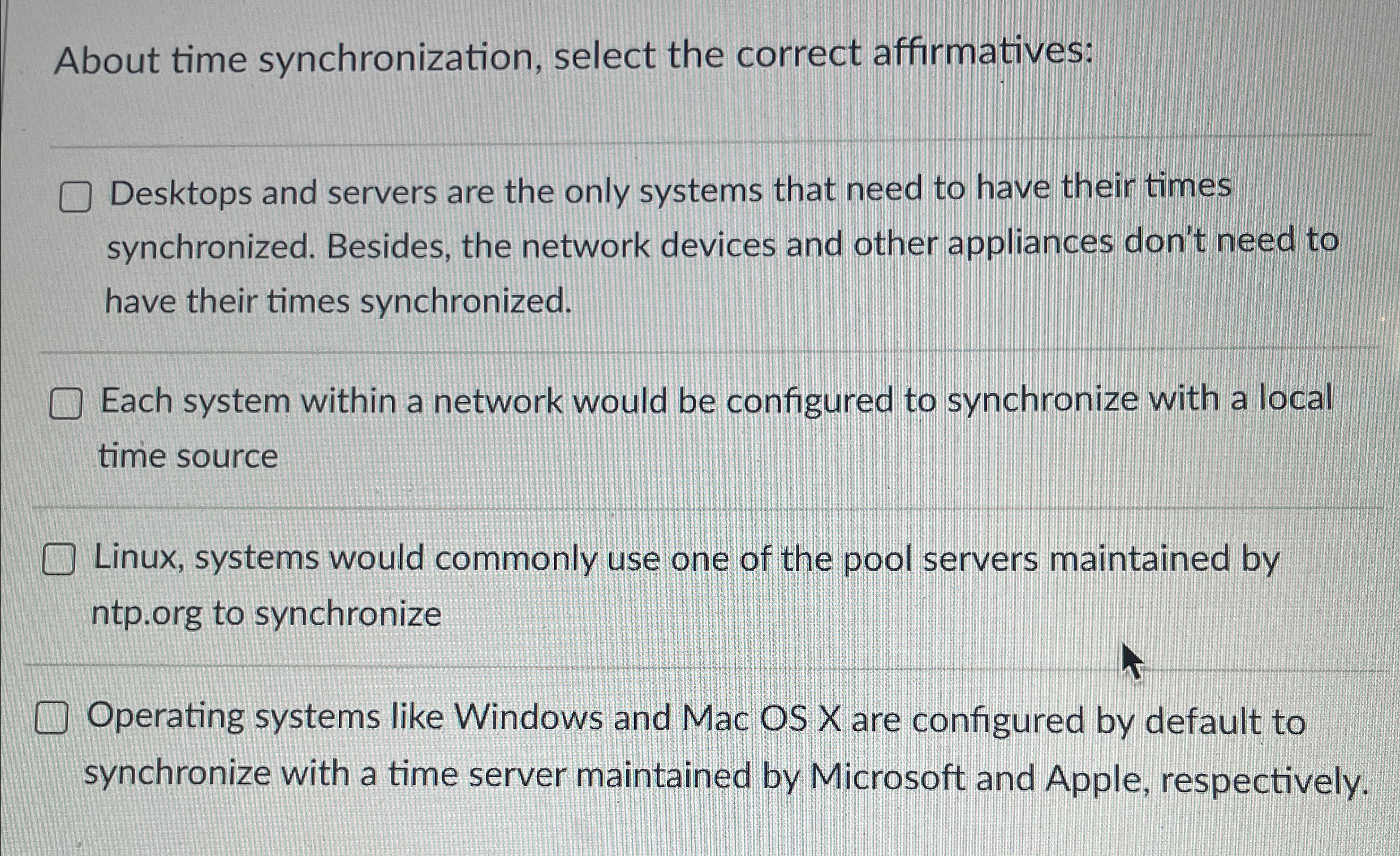 About time synchronization, select the correct