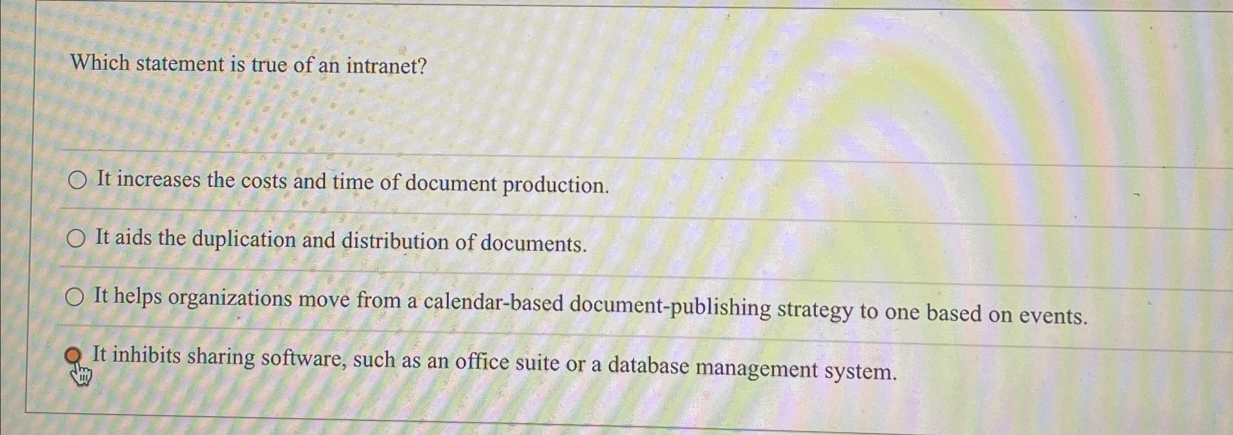 Which statement is true of an intranet? It