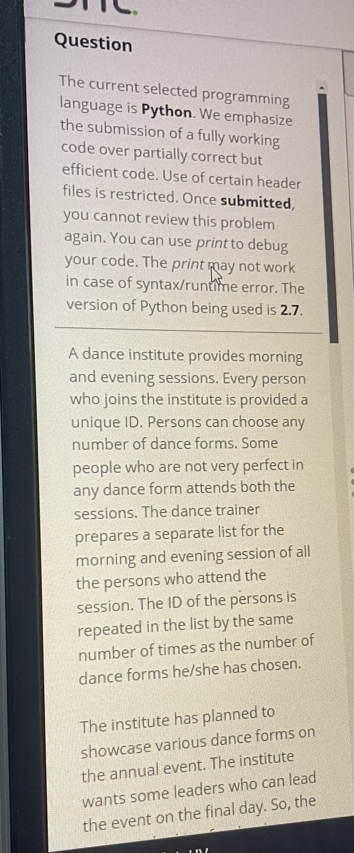 Question The current selected programming