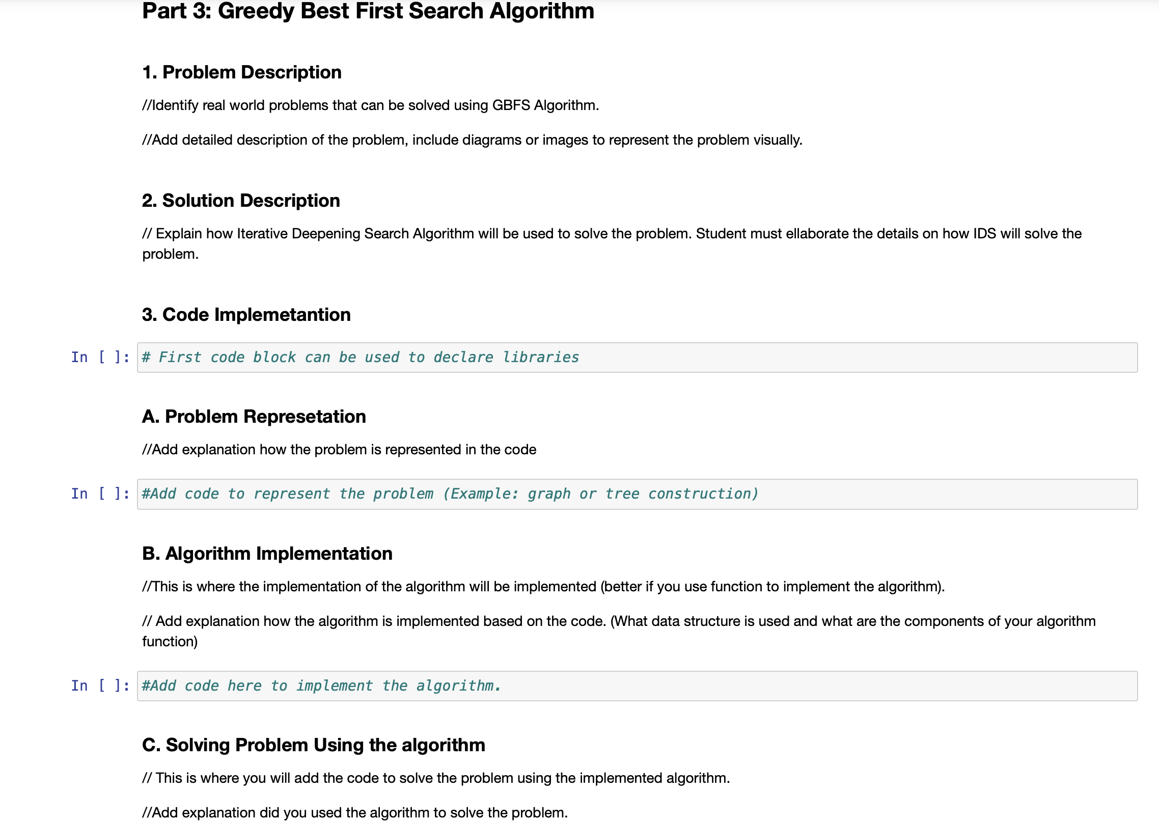 Problem 3 : Greedy Best First Search Problem