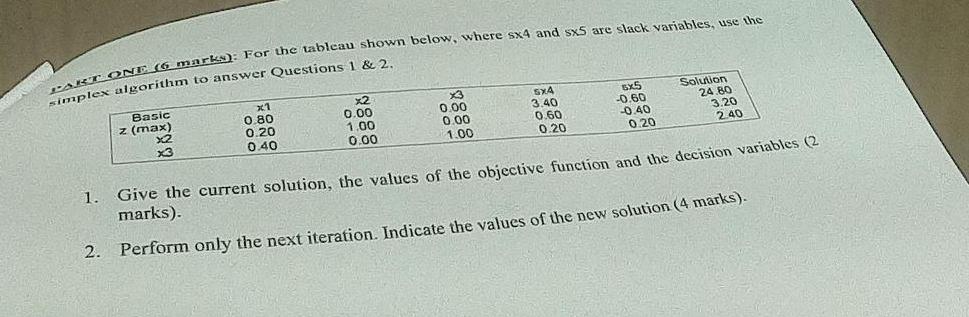 ON 1 e ( G ) marks ) : For the tableau shown