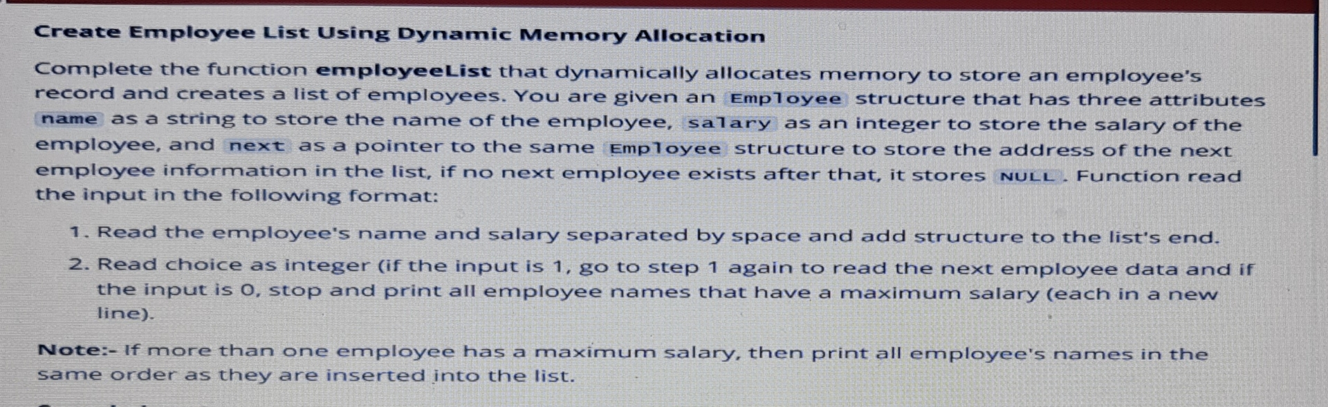 Create Employee List Using Dynamic Memory