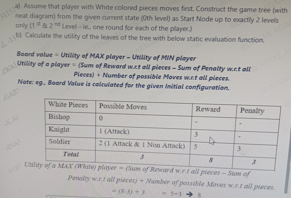 a ) Assume that player with White colored pieces