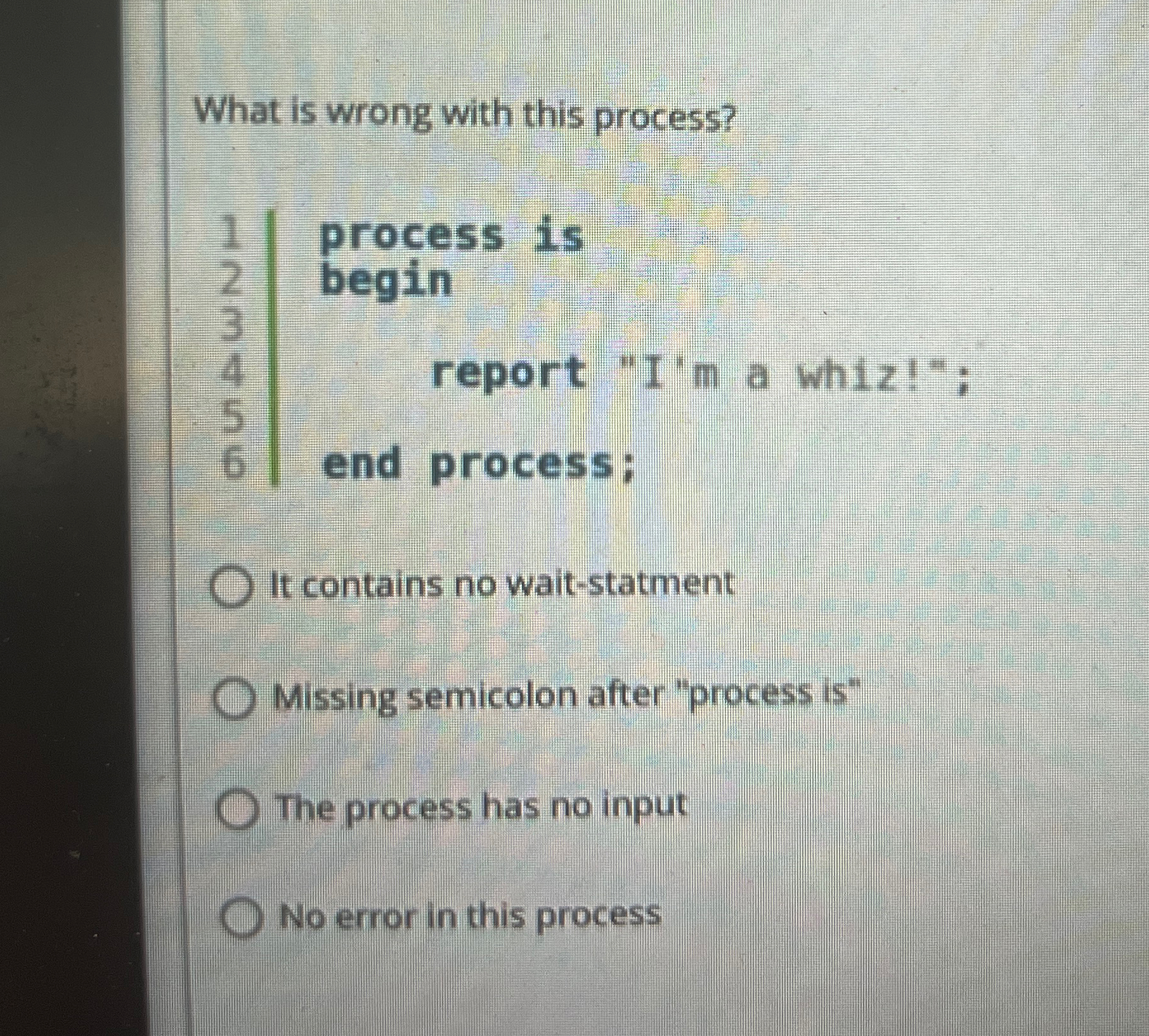 What is wrong with this process? \ table [ [ 1 ]