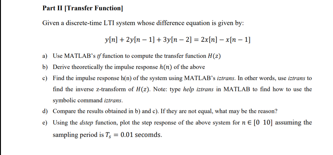 Please solve it with clear matlab code