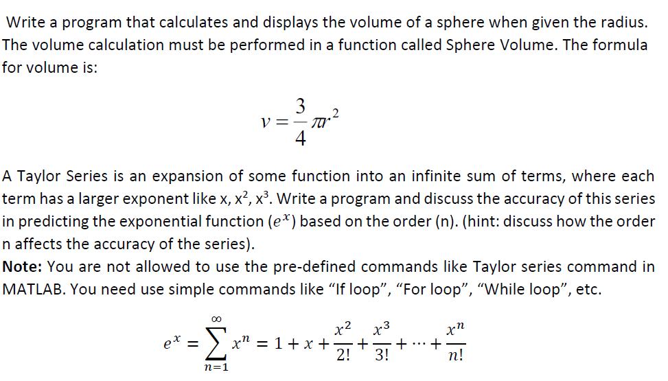 1 . Write a MATLAB program that calculates and
