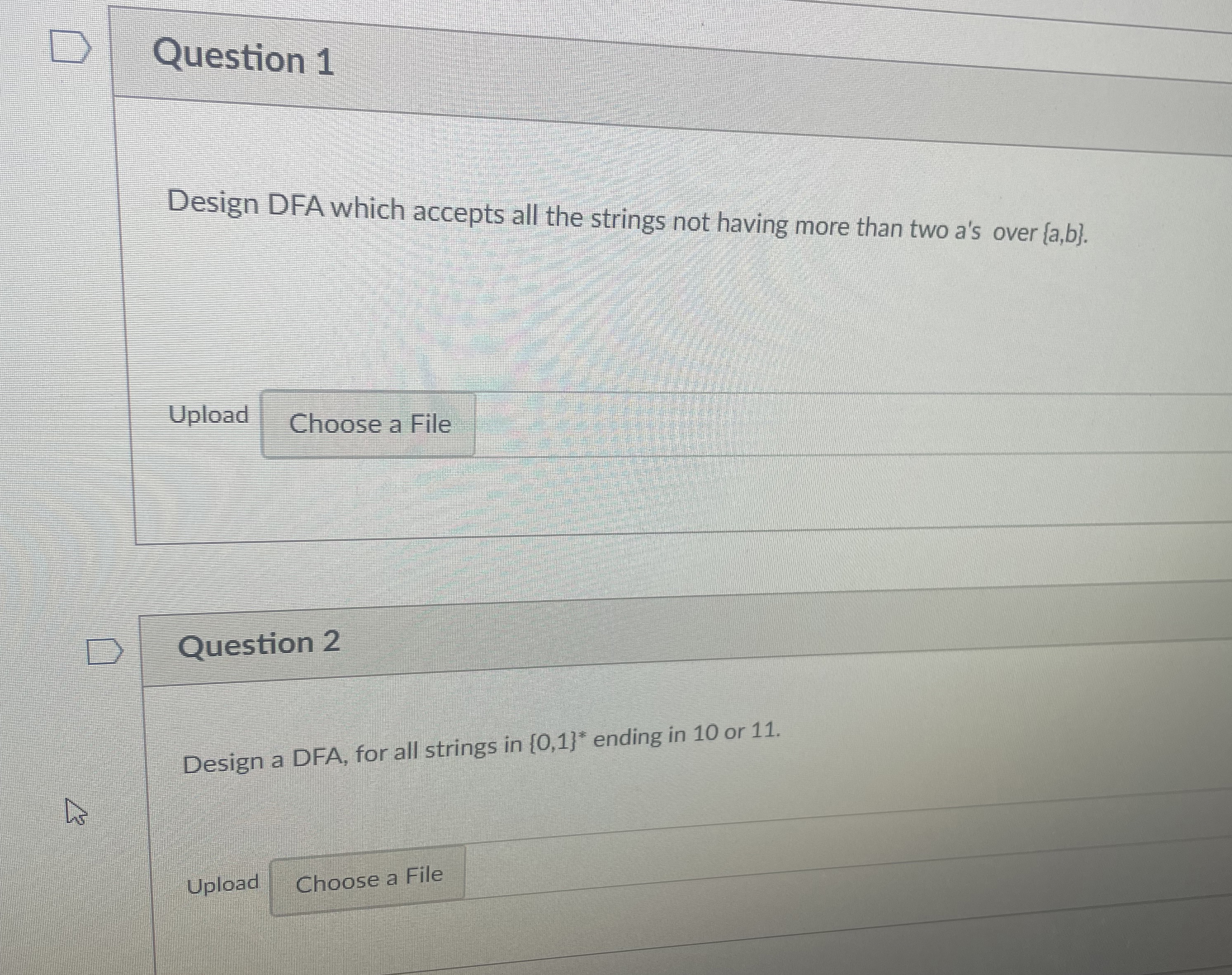 Question 1 Design DFA which accepts all the