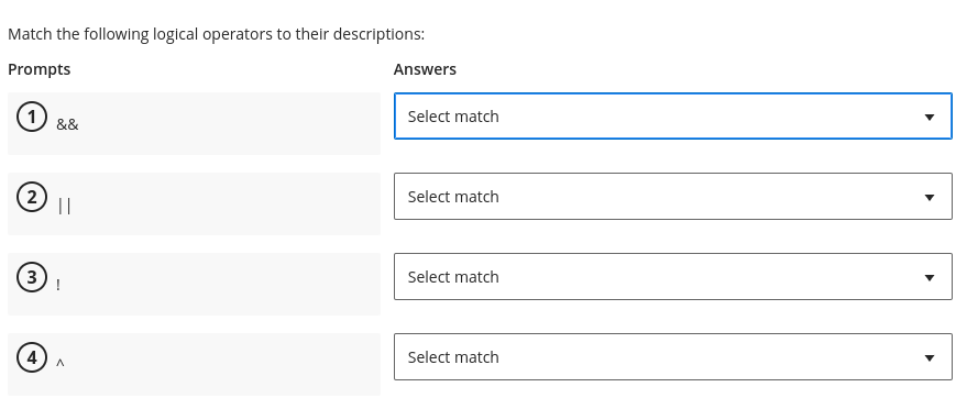 Match the following logical operators to their