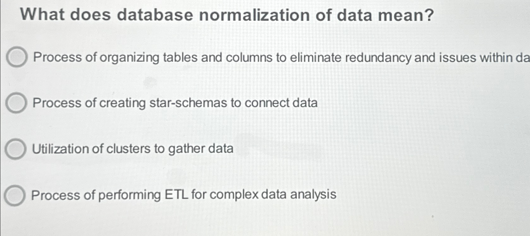 What does database normalization of data mean?