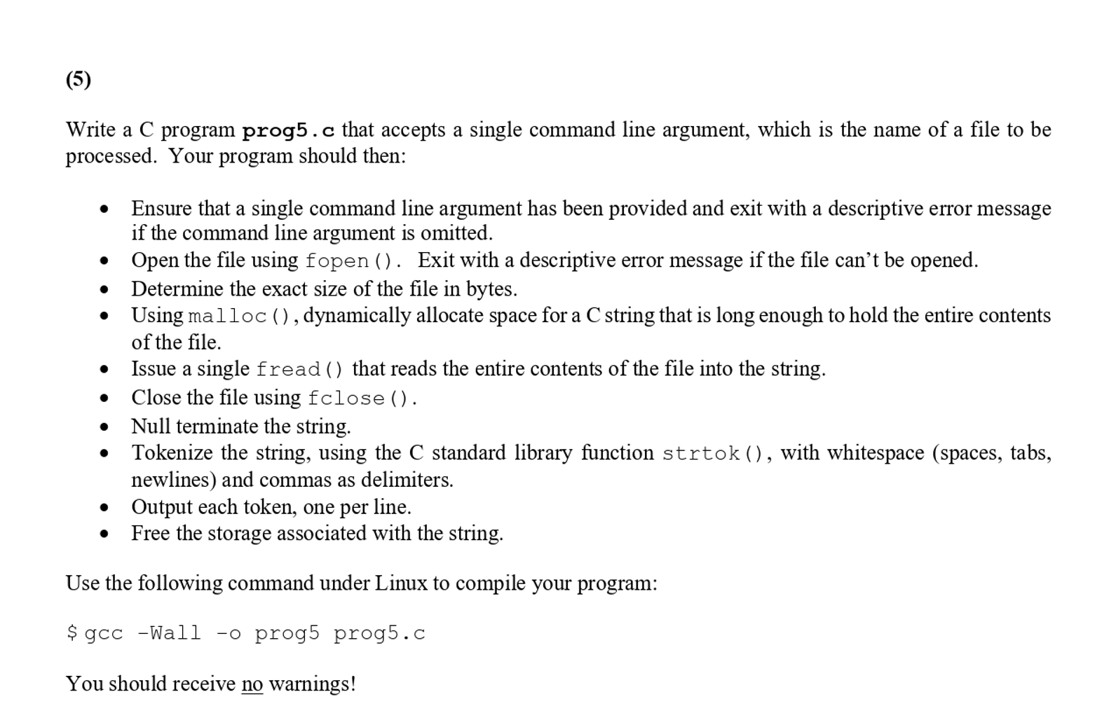 ( 5 ) Write a C program prog 5 . c that accepts a