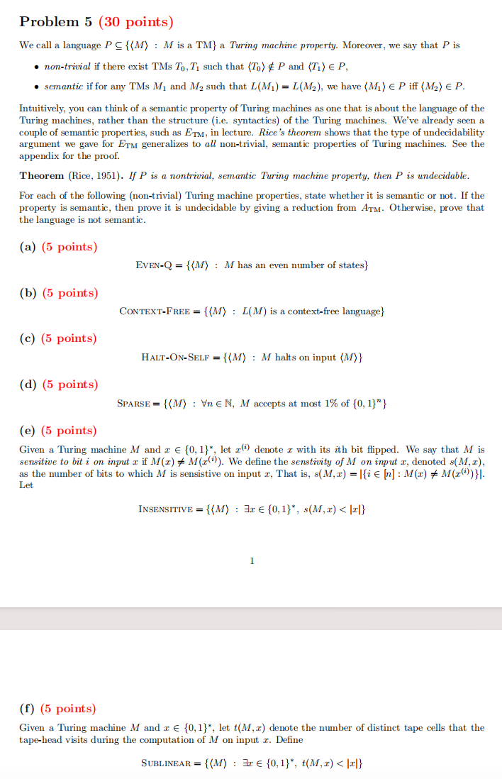 Problem 5 ( 3 0 points ) We call a language is a