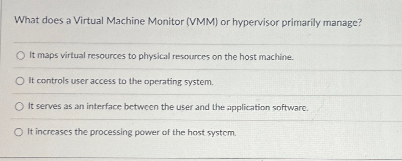 What does a Virtual Machine Monitor ( VMM ) or