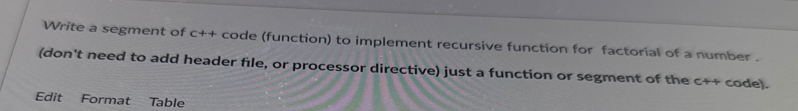 Write a segment of c + + code ( function ) to