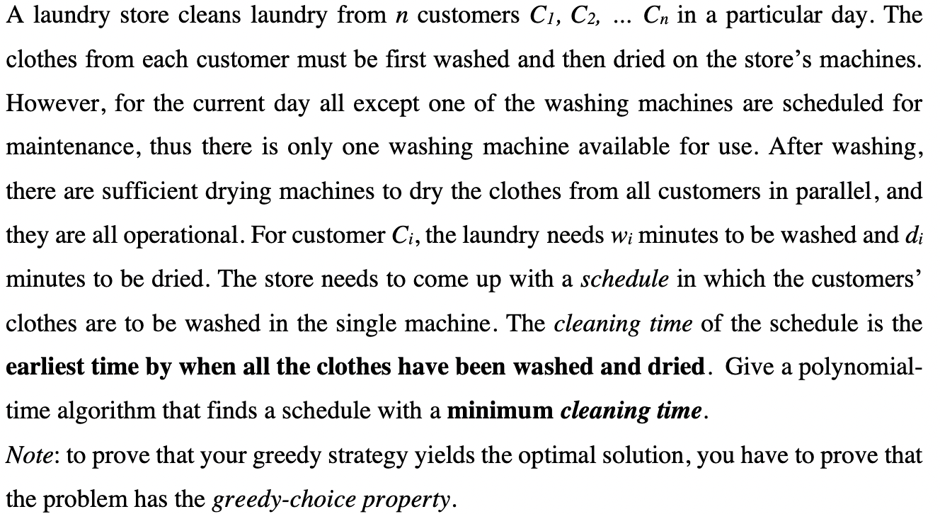 A laundry store cleans laundry from n customers C